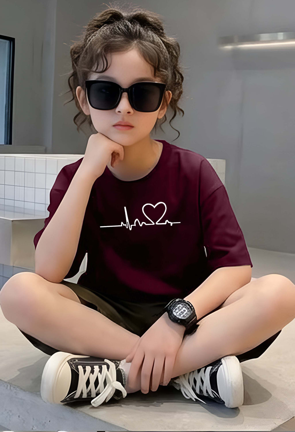 Heart - kids Girls Over sized T shirt
