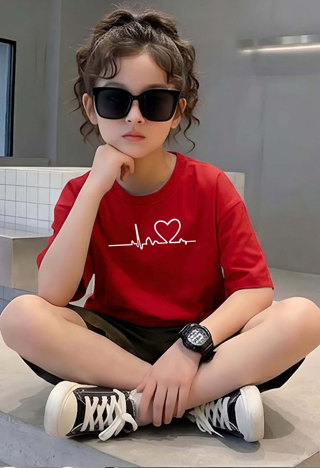 Heart - kids Girls Over sized T shirt