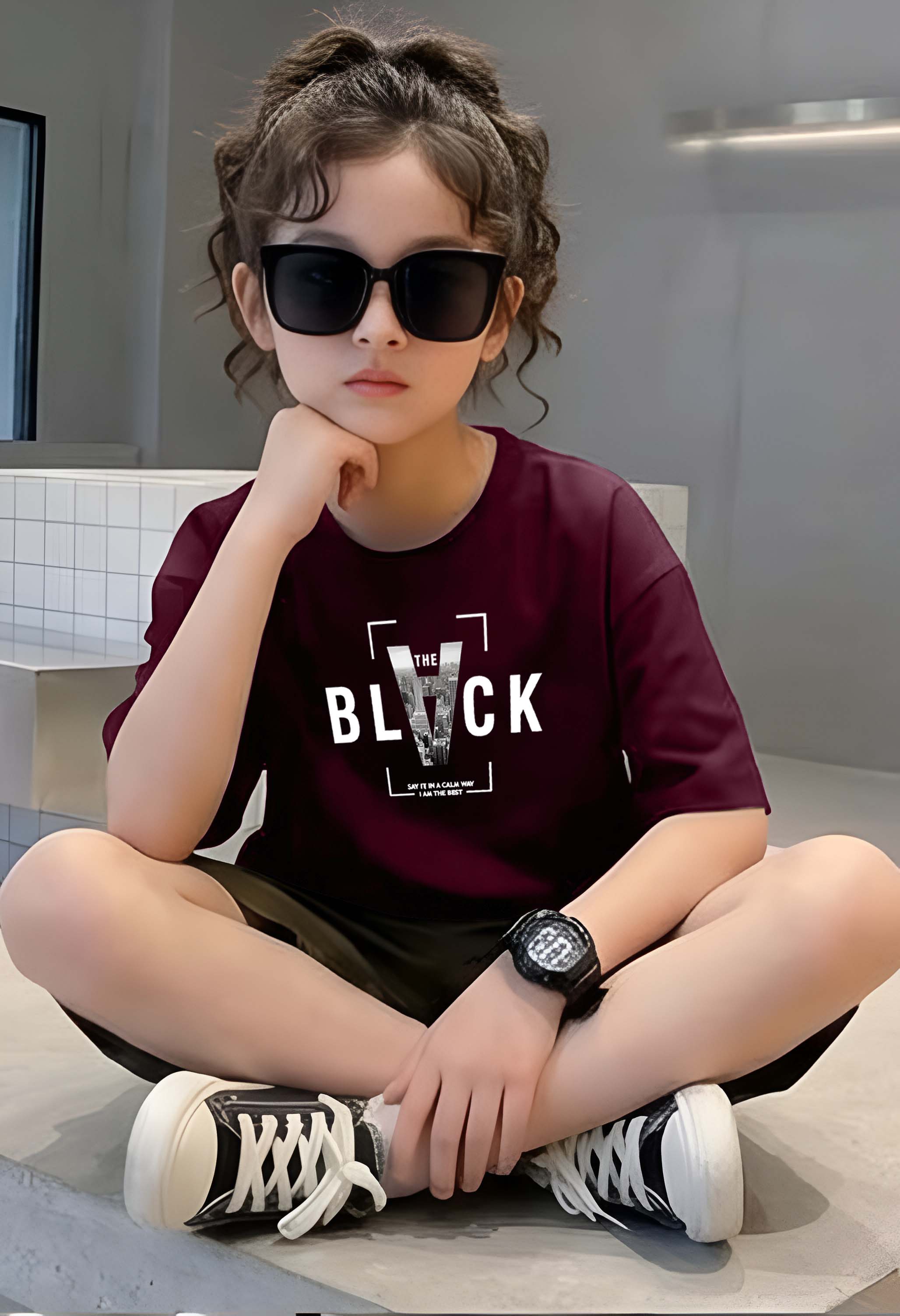 Vblack - kids Girls Over sized T shirt