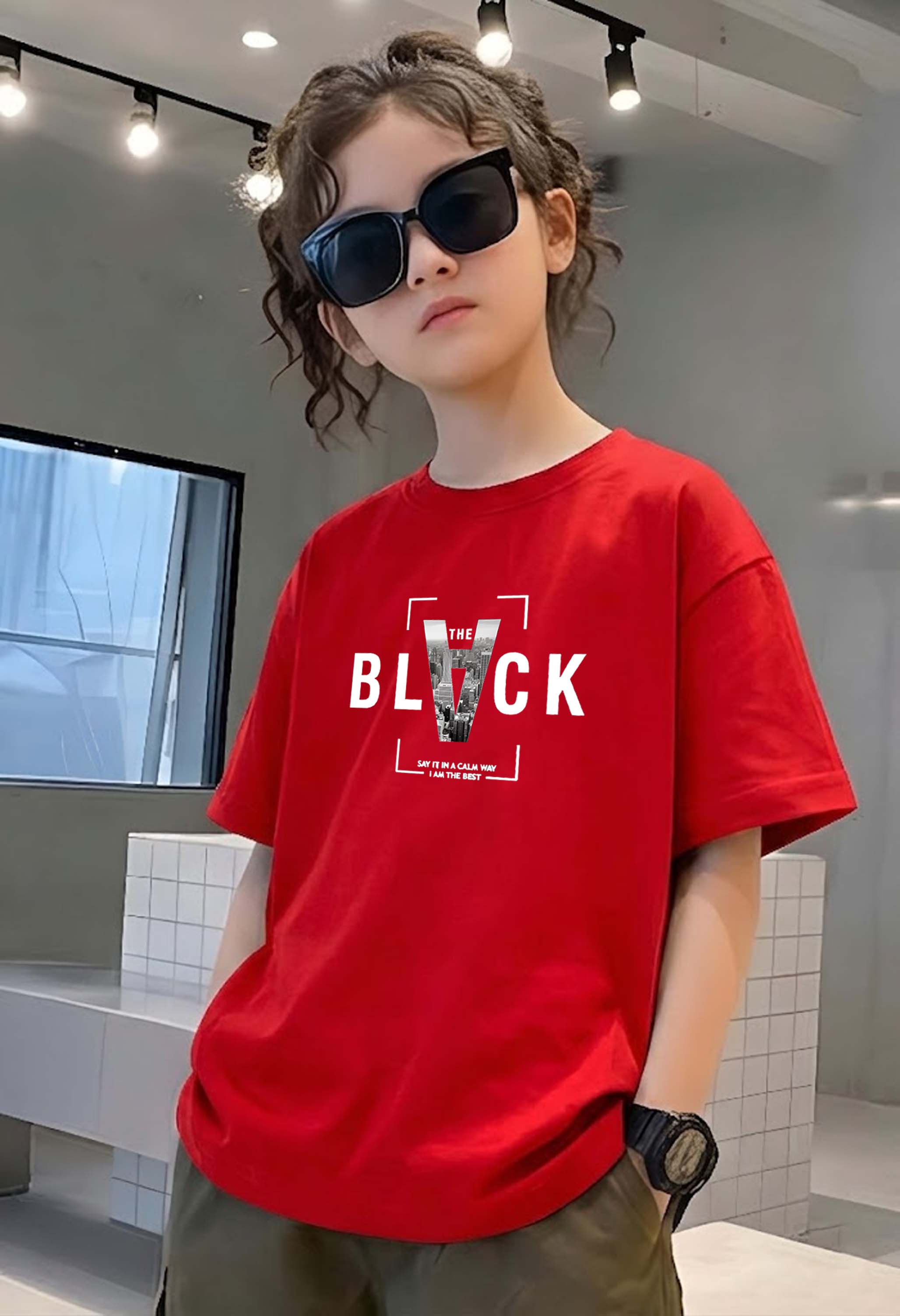 Vblack - kids Girls Over sized T shirt