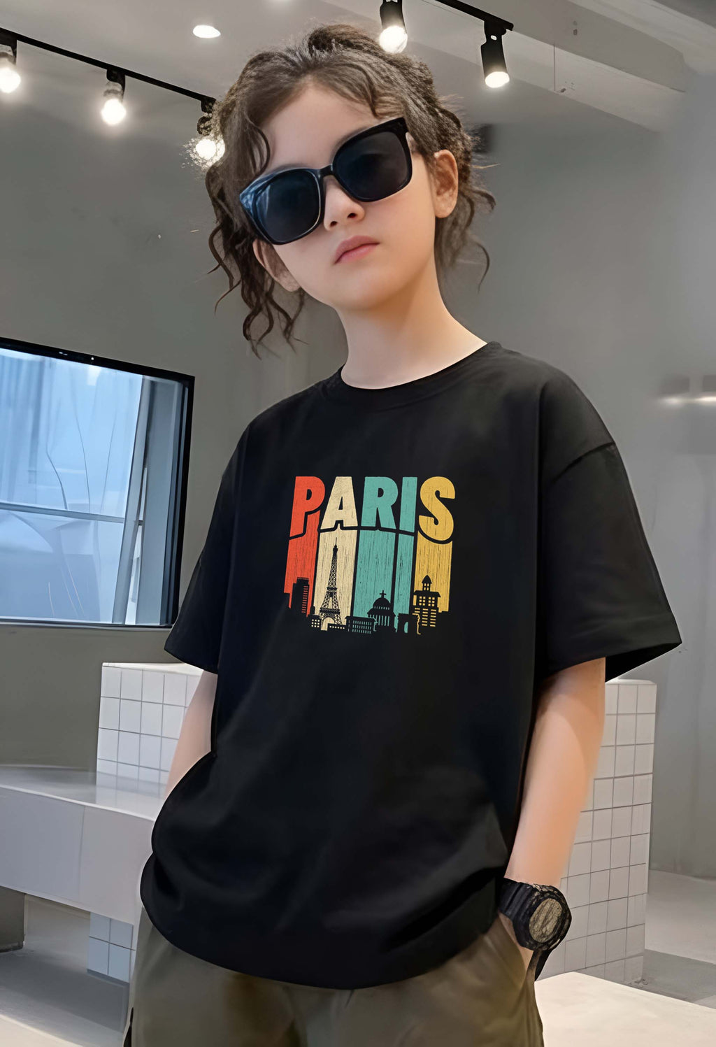 Paris - kids Girls Over sized T shirt