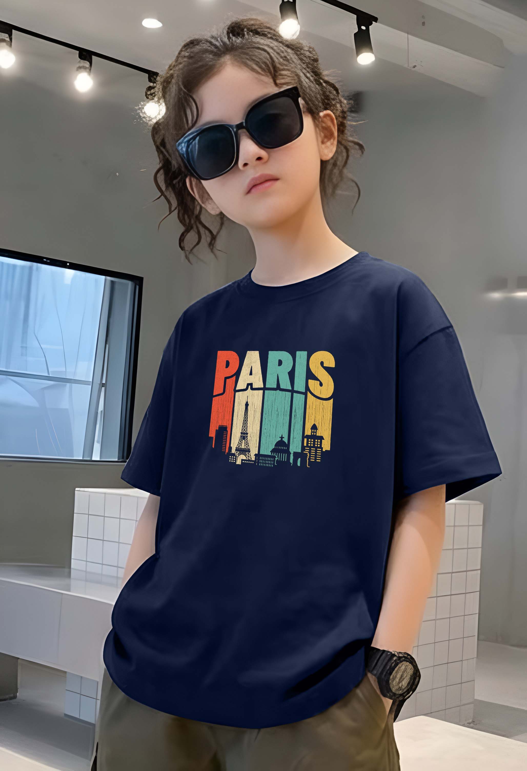 Paris - kids Girls Over sized T shirt