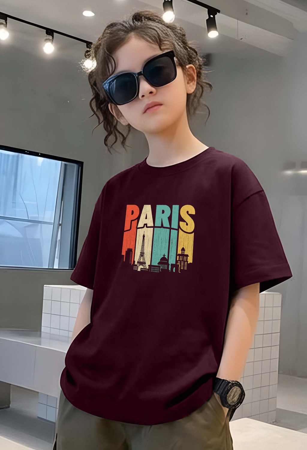 Paris - kids Girls Over sized T shirt