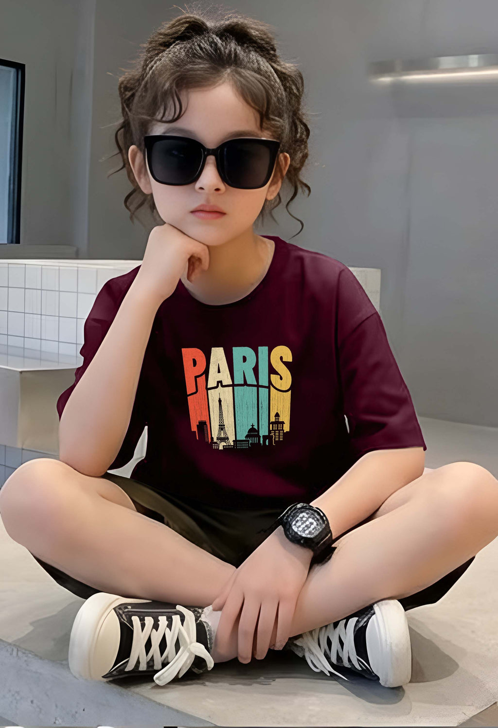 Paris - kids Girls Over sized T shirt