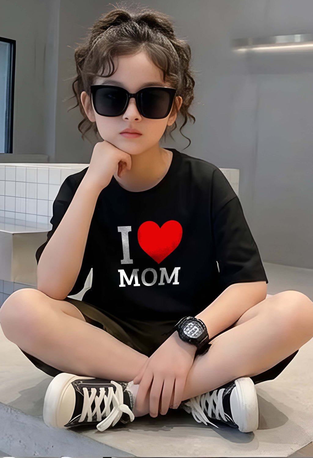 Love Mom - kids Girls Over sized T shirt