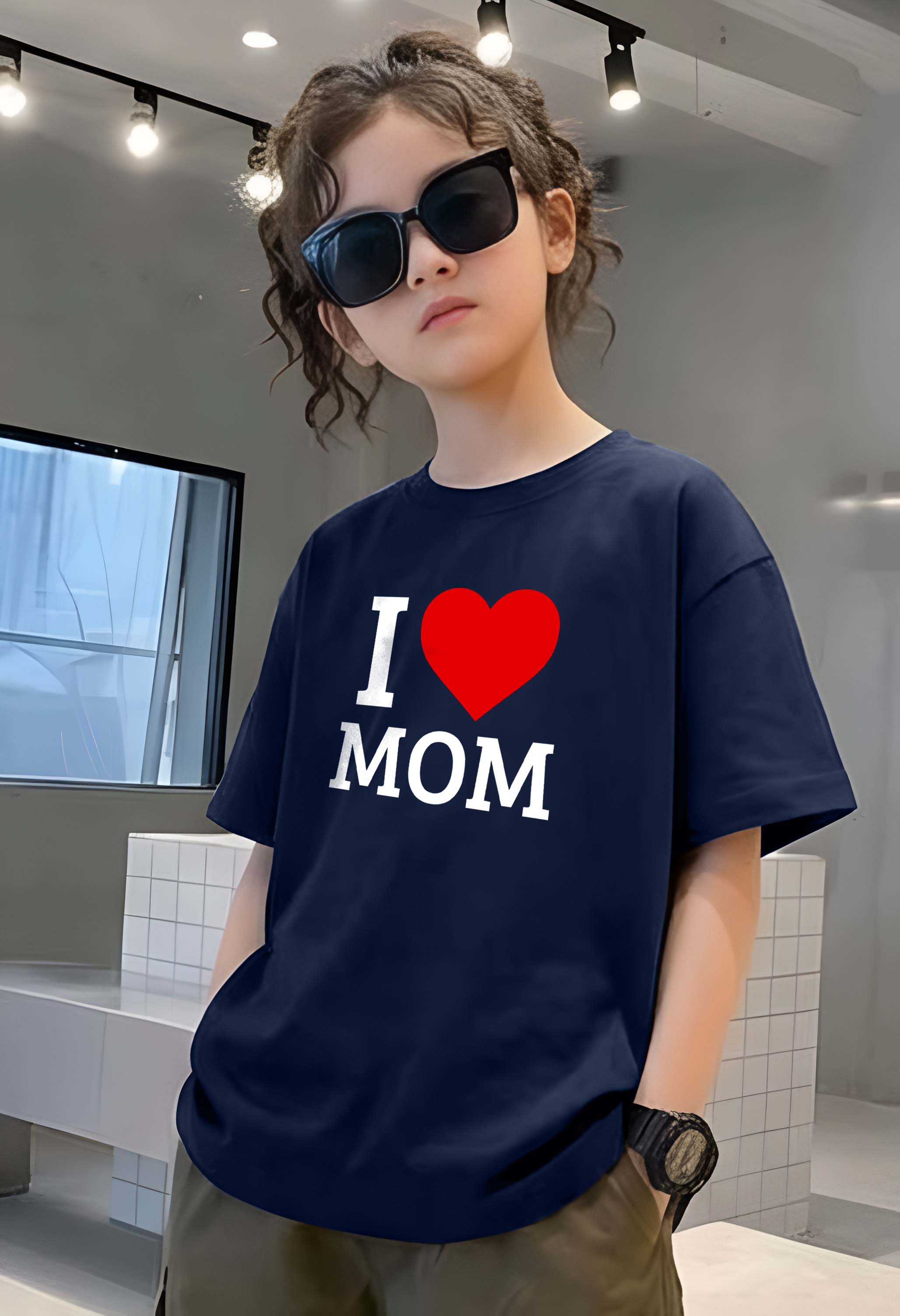 Love Mom - kids Girls Over sized T shirt