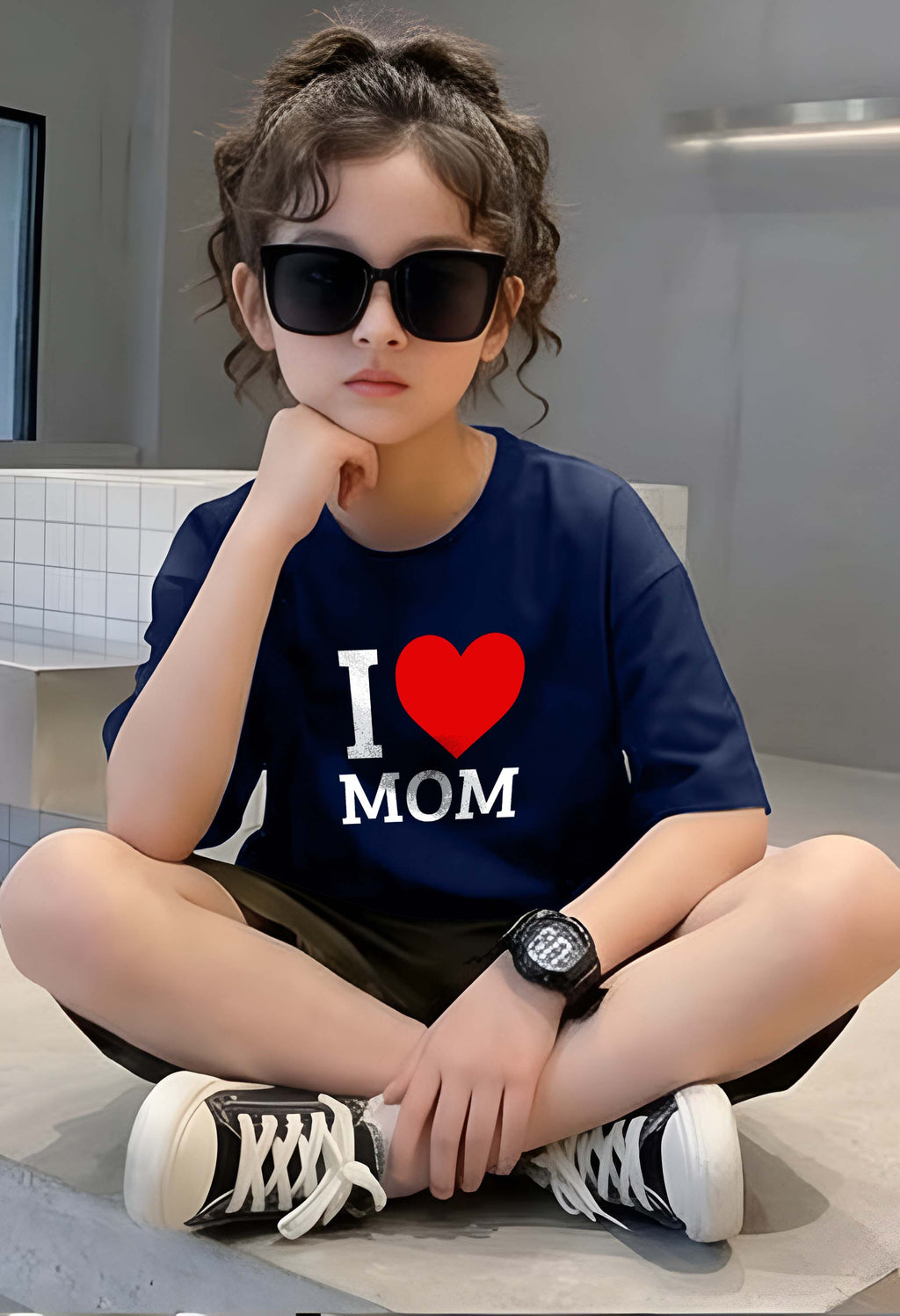 Love Mom - kids Girls Over sized T shirt