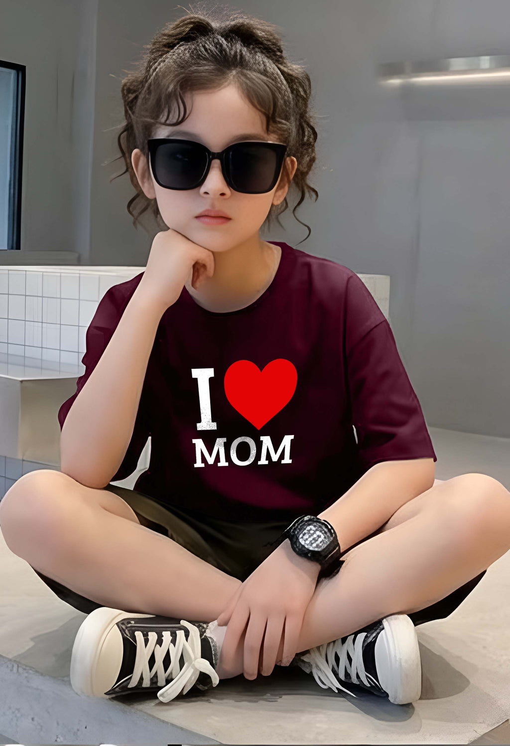 Love Mom - kids Girls Over sized T shirt