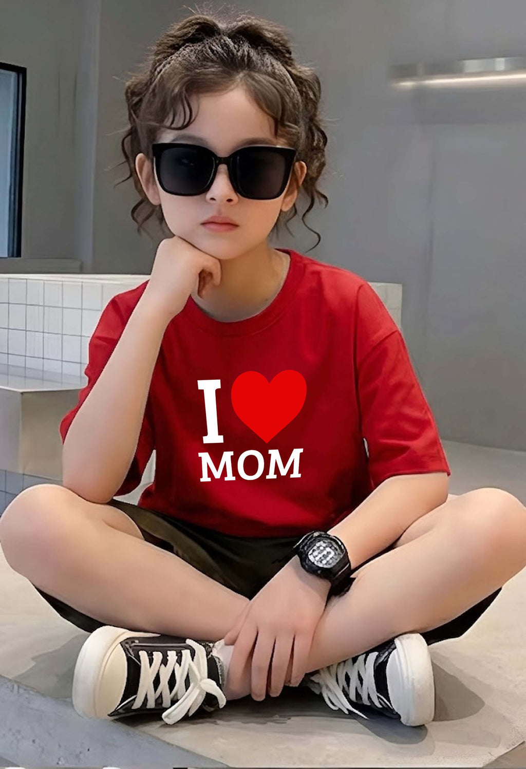 Love Mom - kids Girls Over sized T shirt