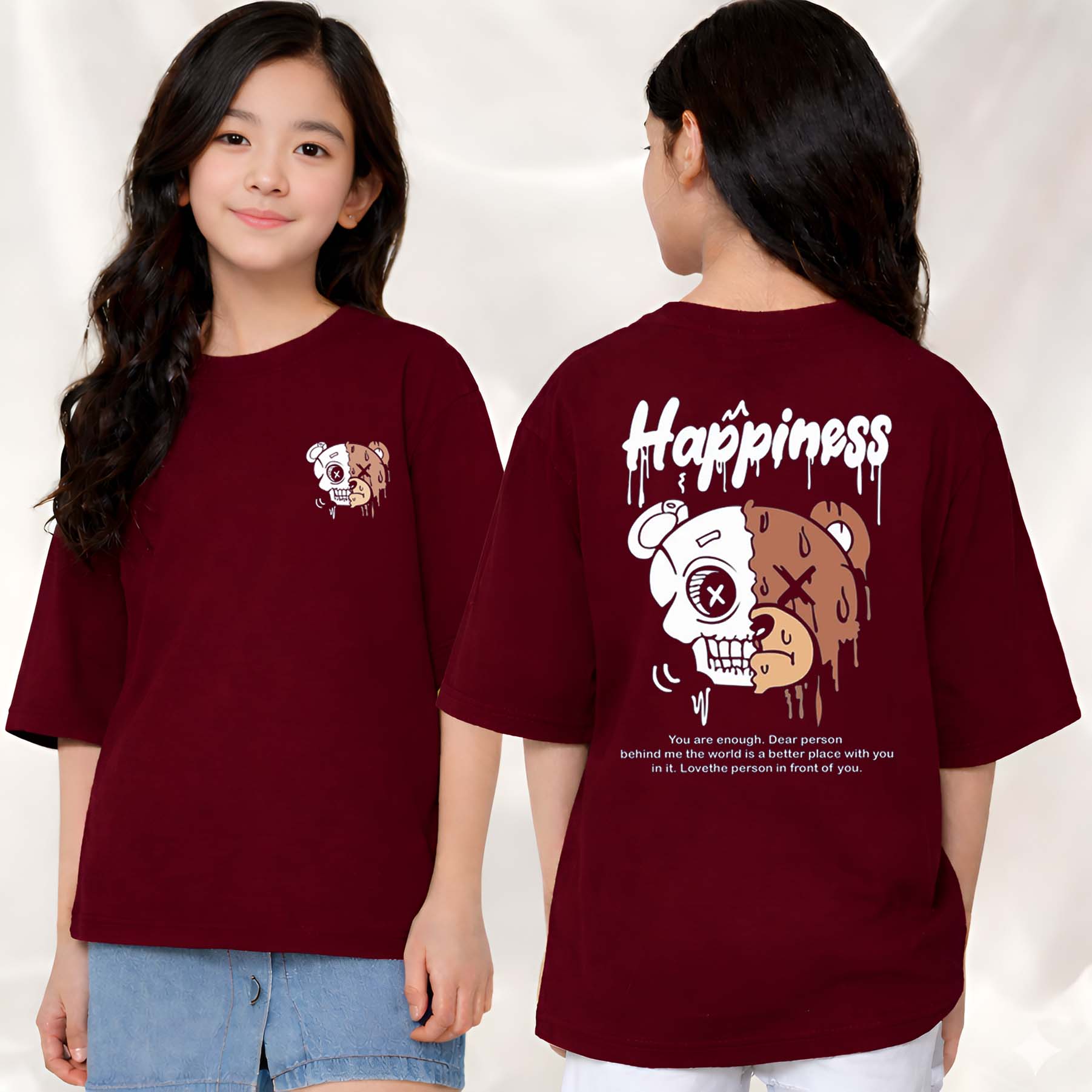 Happiness - kids Girls over sized T shirt