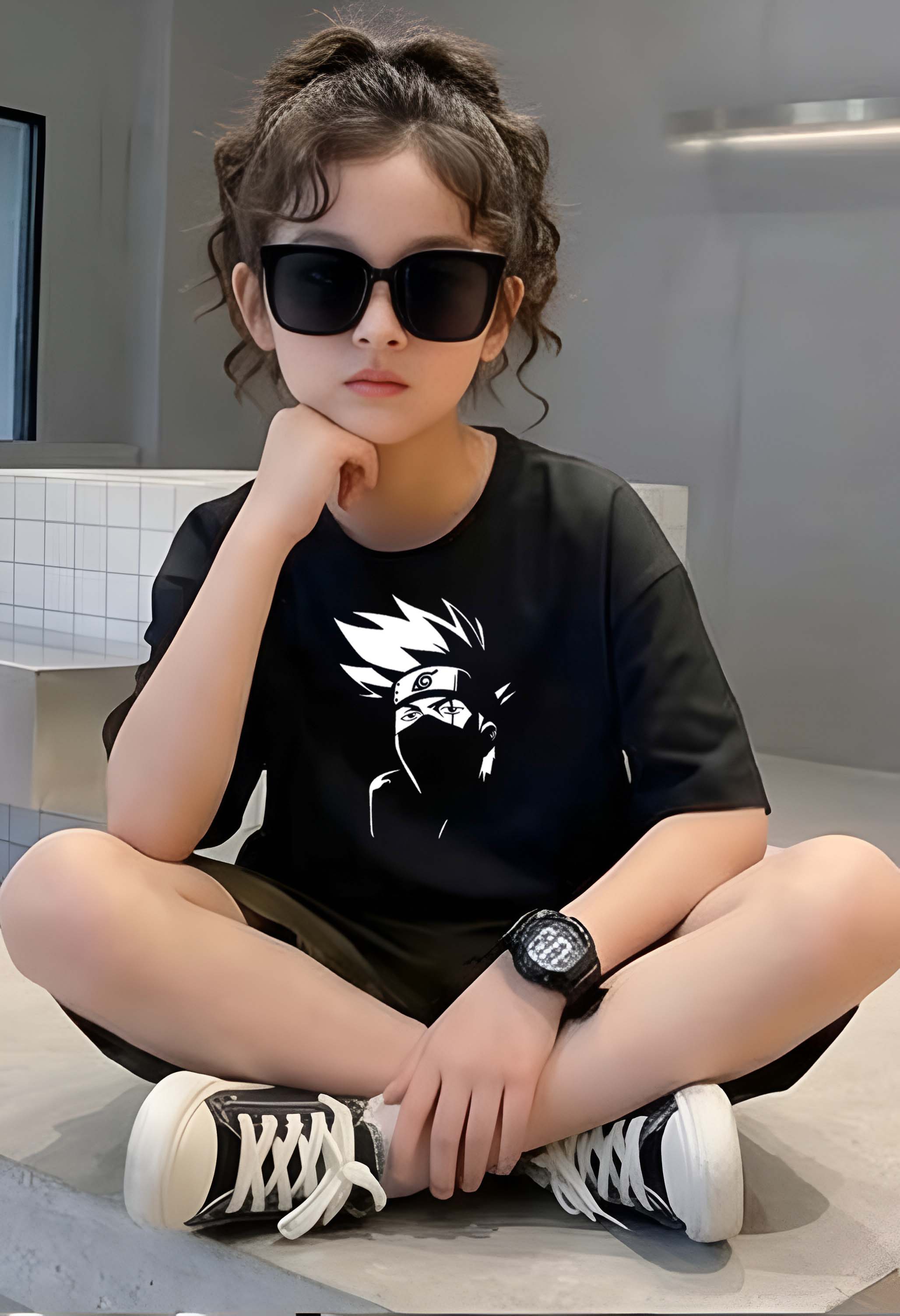 Face Narutto - kids Girls Over sized T shirt