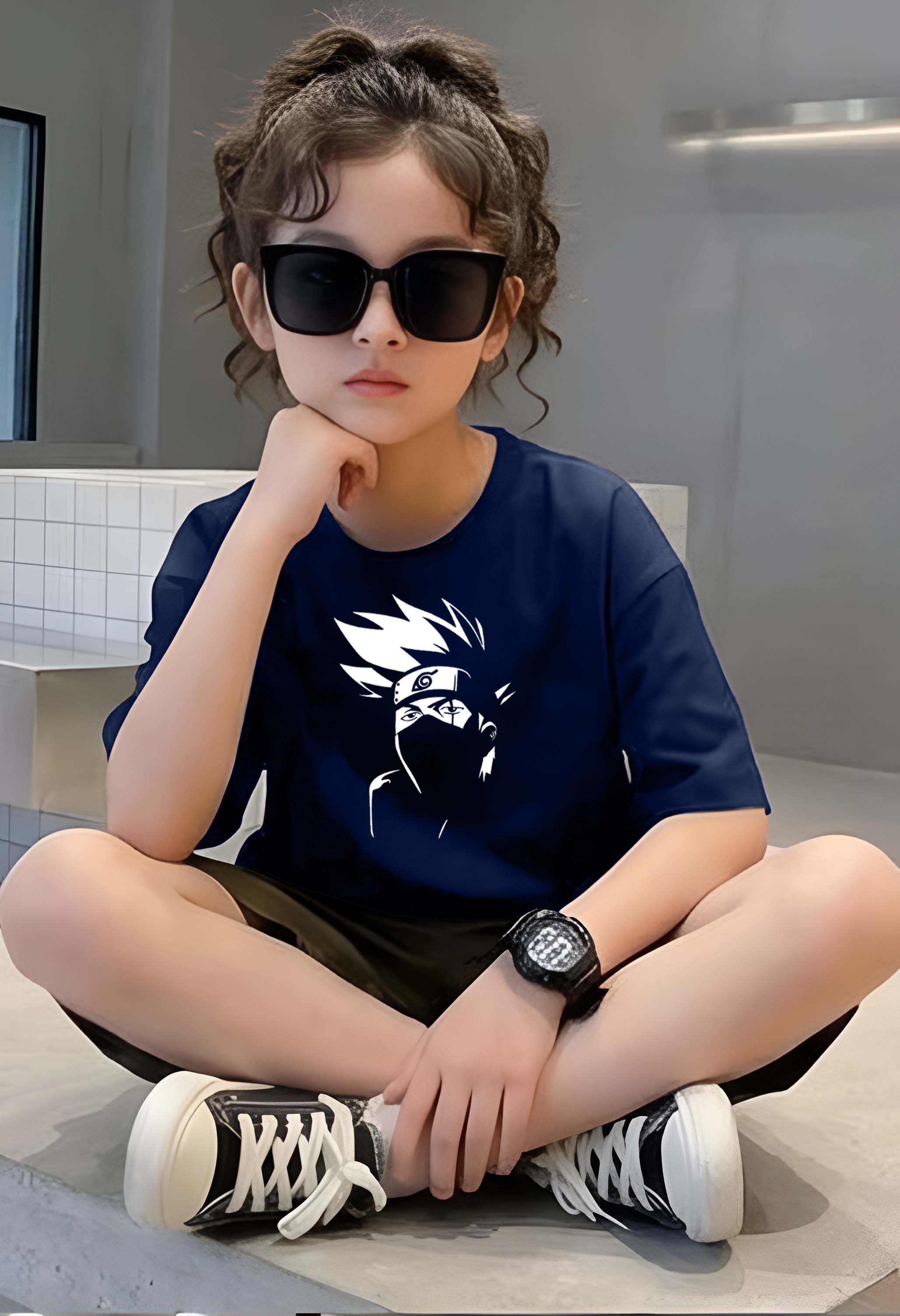 Face Narutto - kids Girls Over sized T shirt