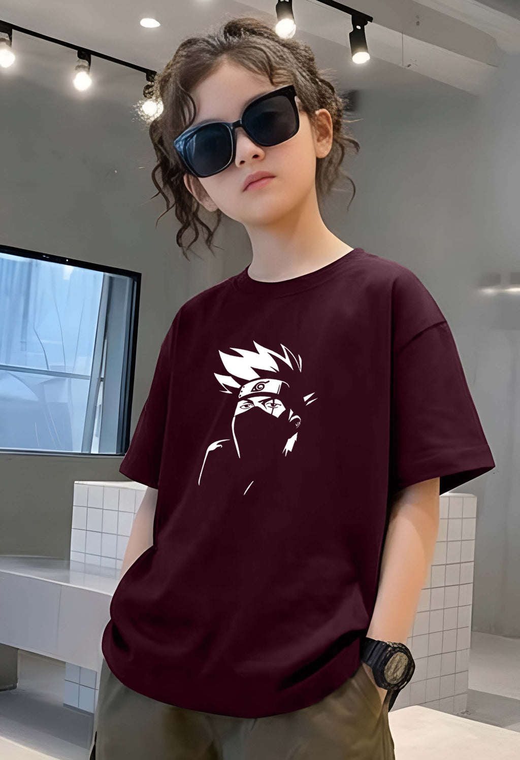 Face Narutto - kids Girls Over sized T shirt