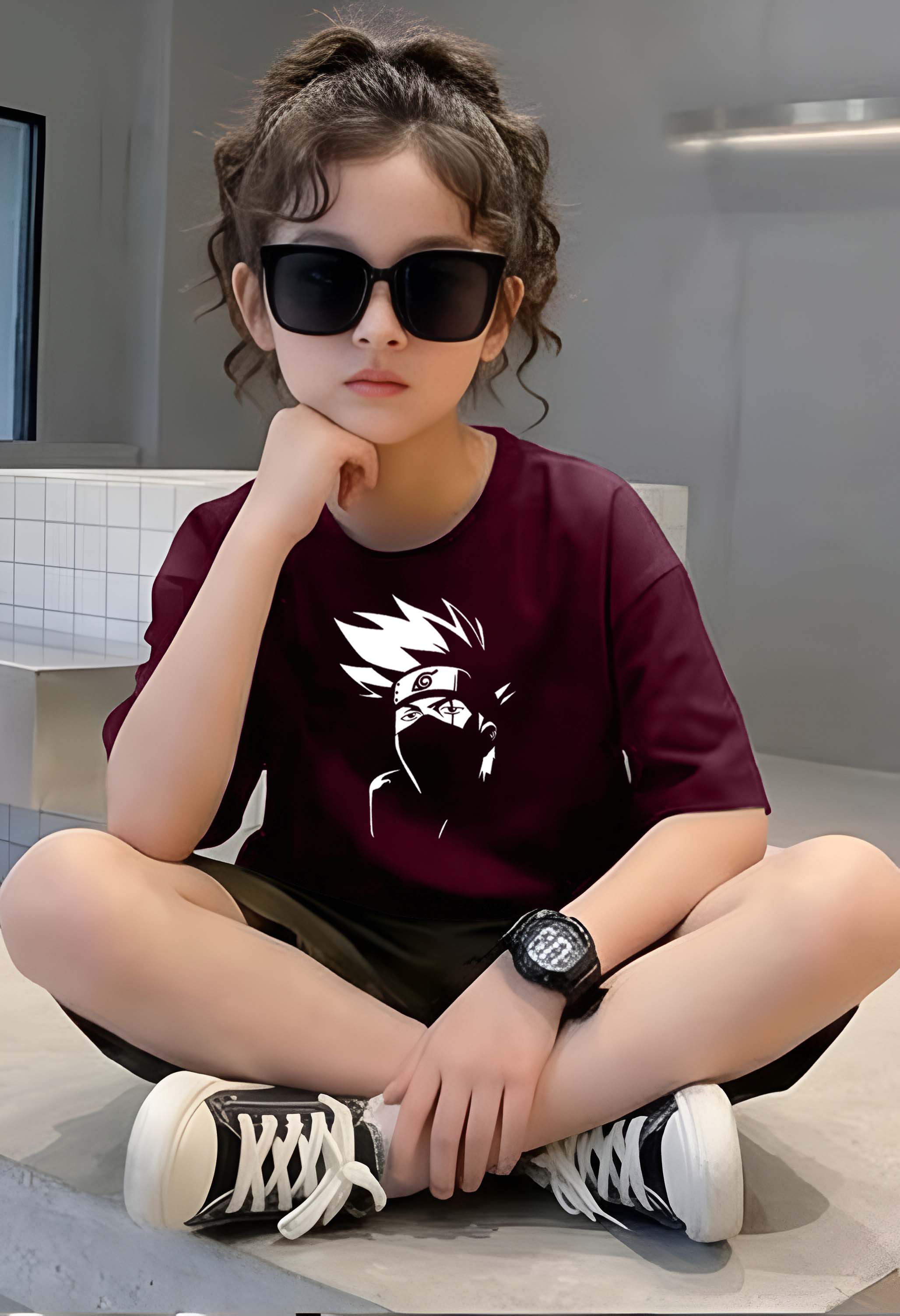 Face Narutto - kids Girls Over sized T shirt