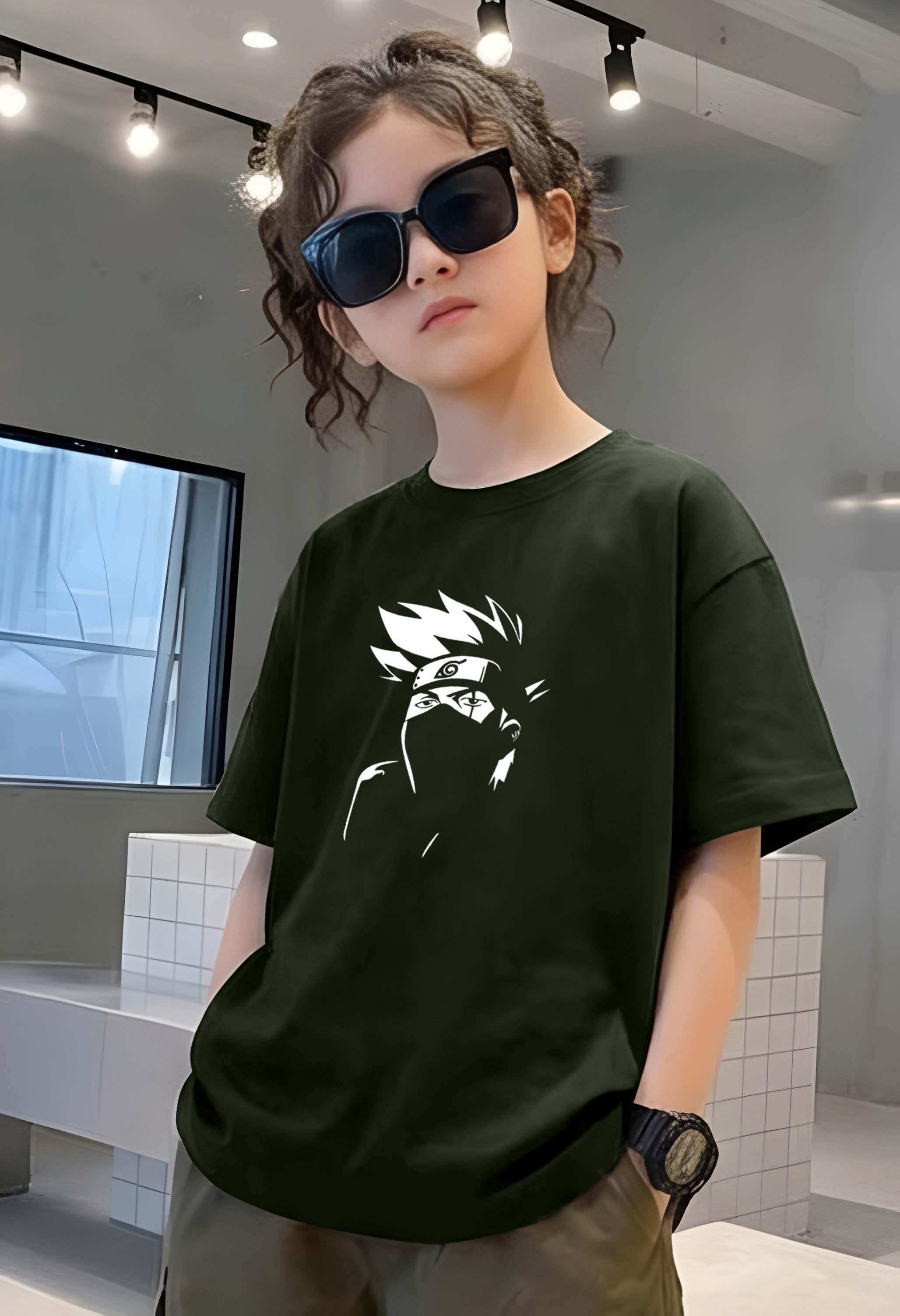 Face Narutto - kids Girls Over sized T shirt
