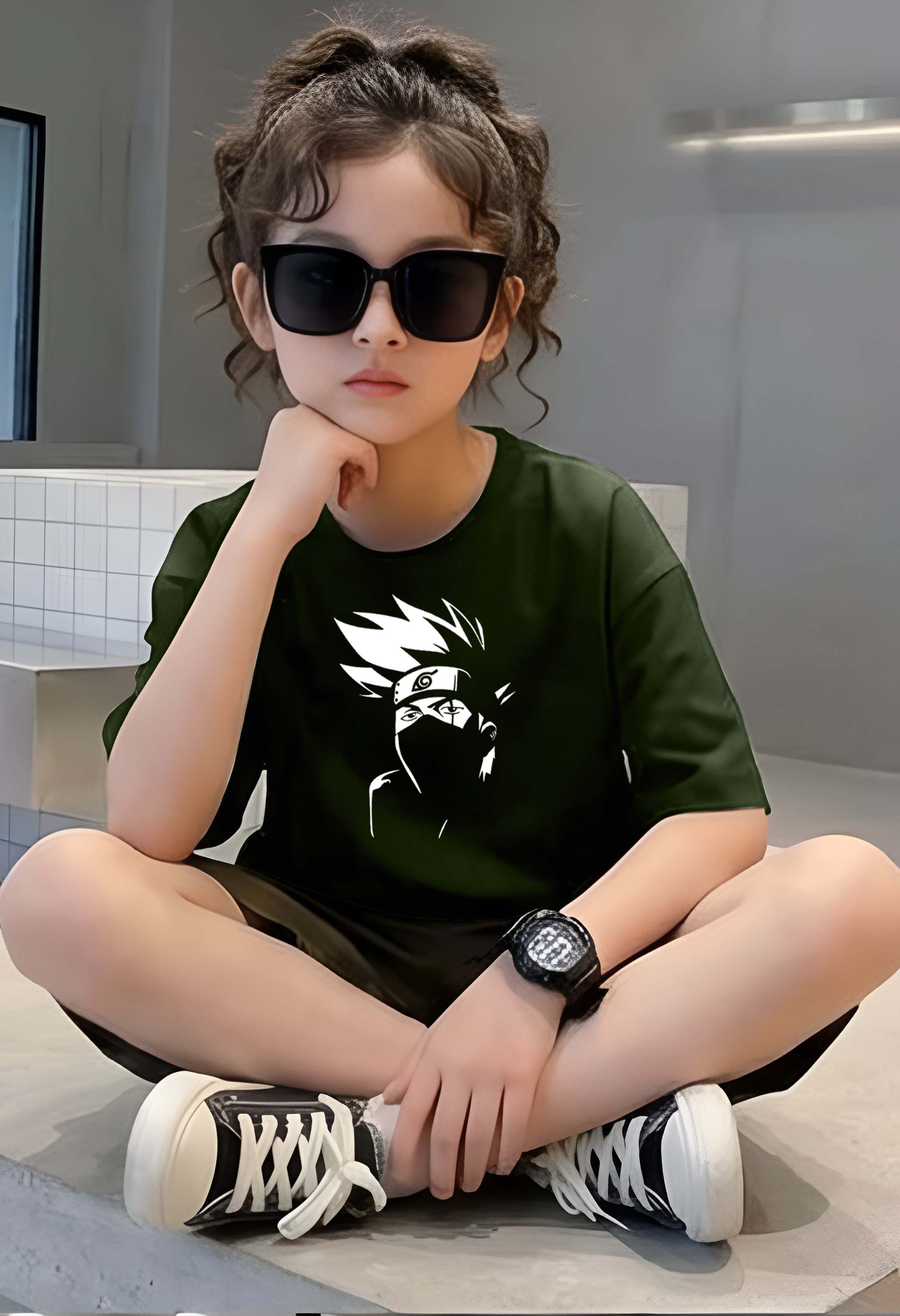 Face Narutto - kids Girls Over sized T shirt