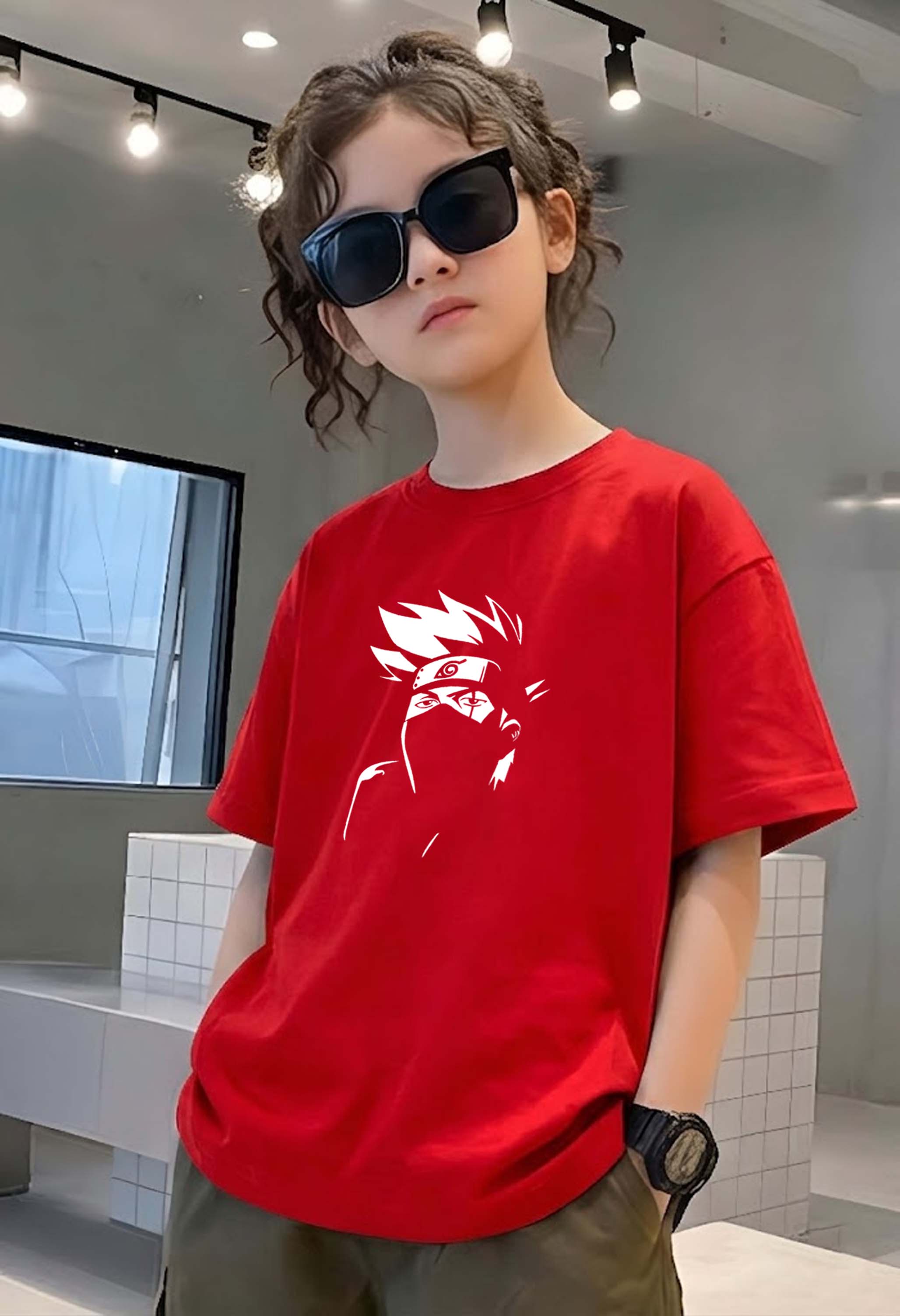 Face Narutto - kids Girls Over sized T shirt