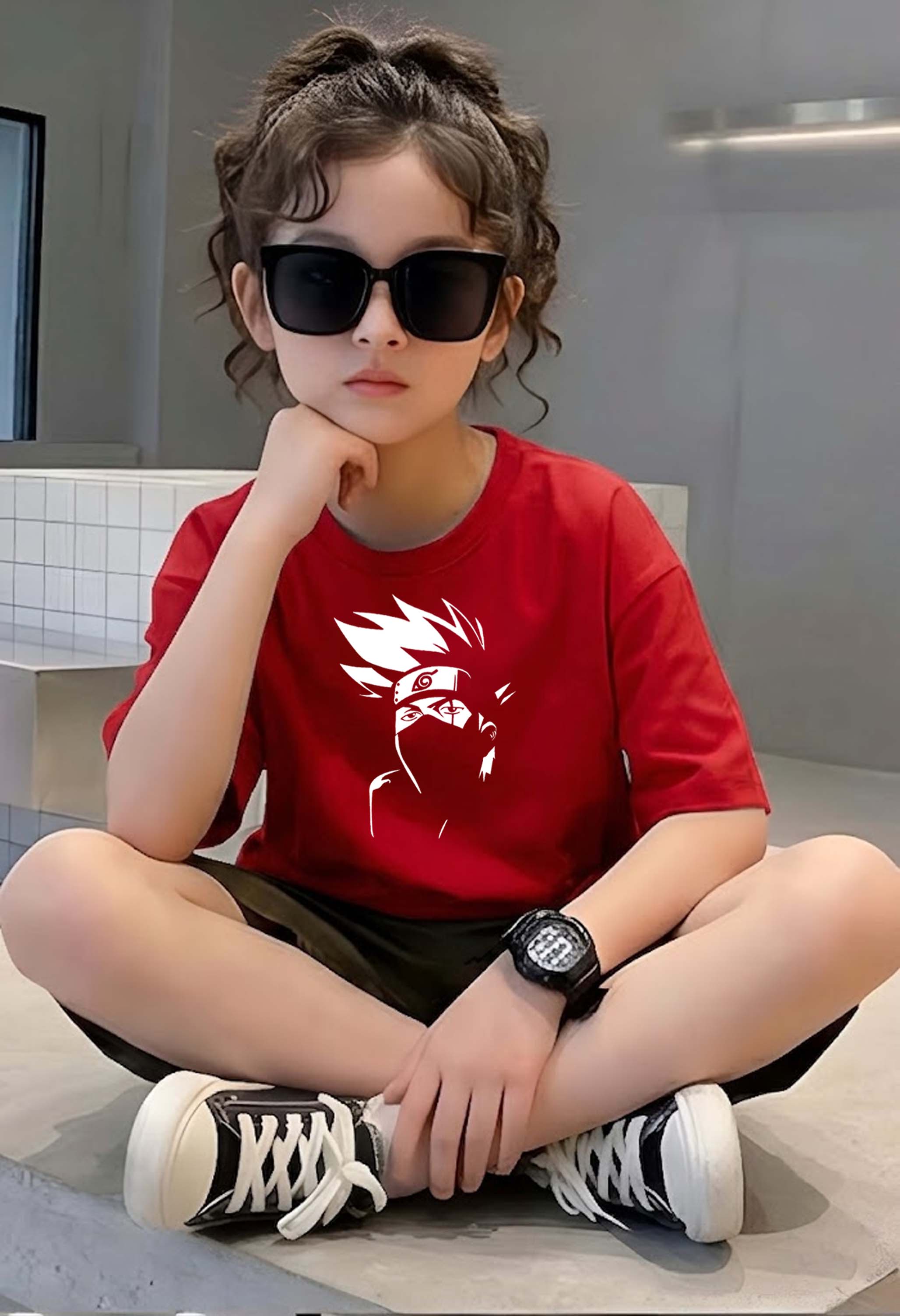 Face Narutto - kids Girls Over sized T shirt