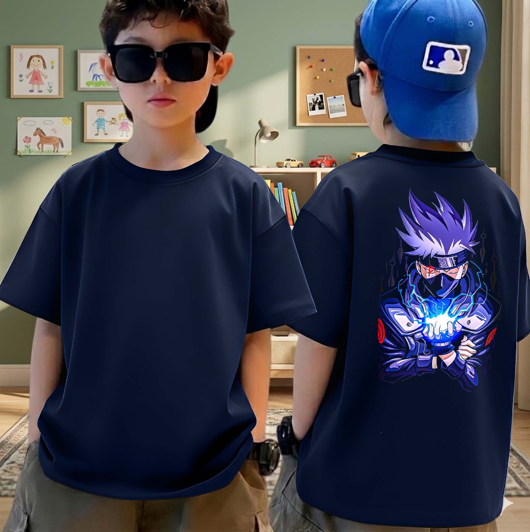 Anime Kakashi - Boys Over Size Printed T-shirt