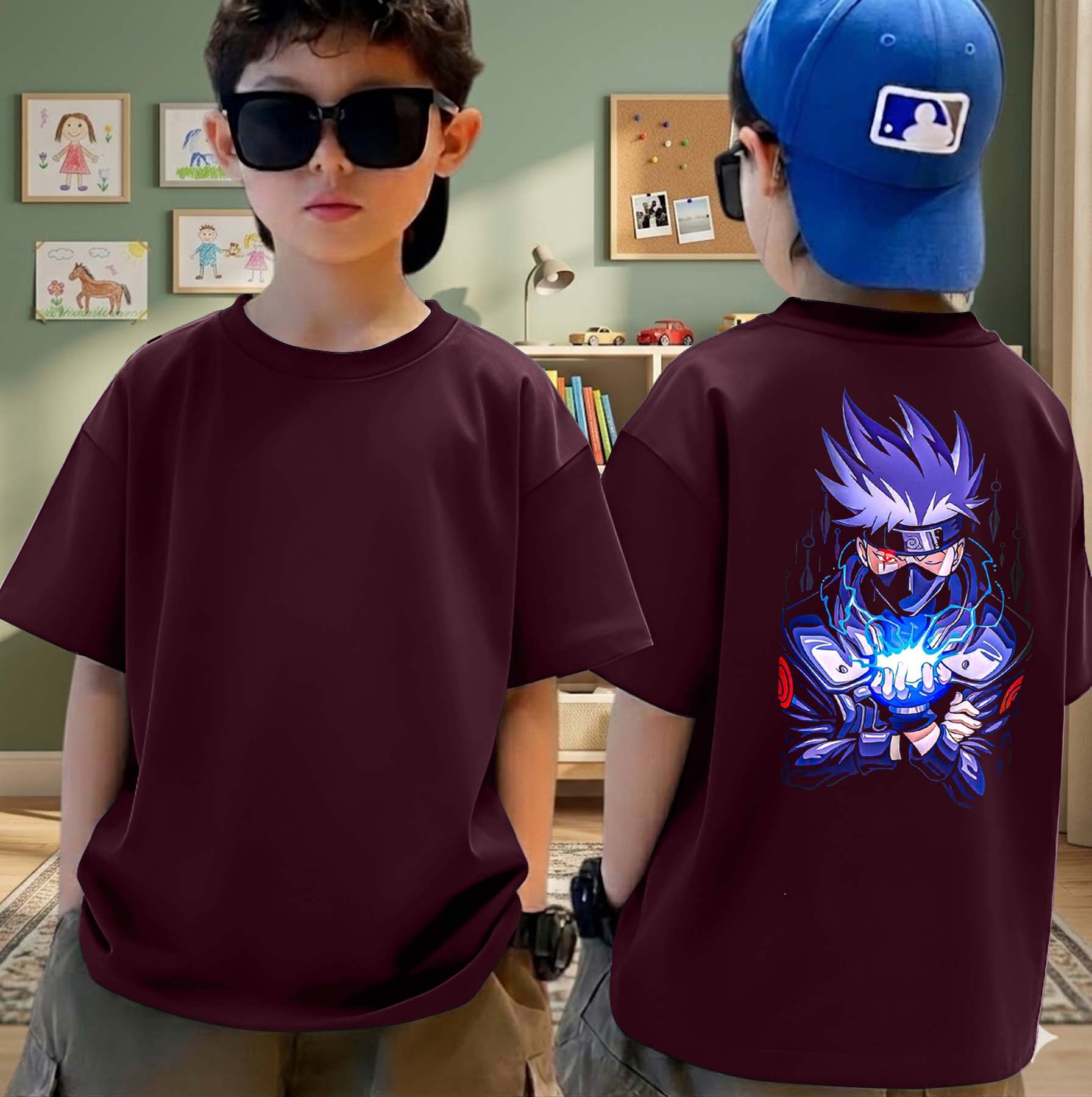 Anime Kakashi - Boys Over Size Printed T-shirt