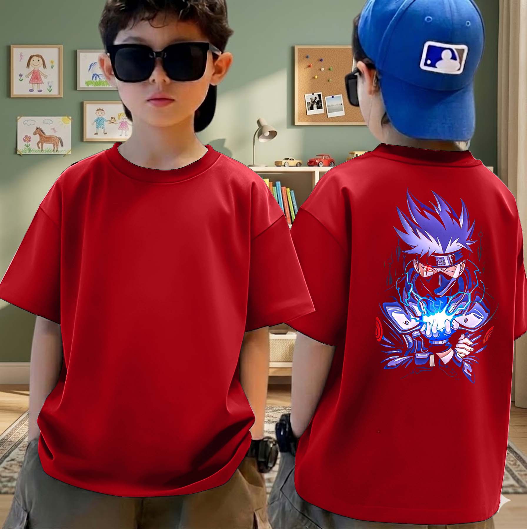 Anime Kakashi - Boys Over Size Printed T-shirt
