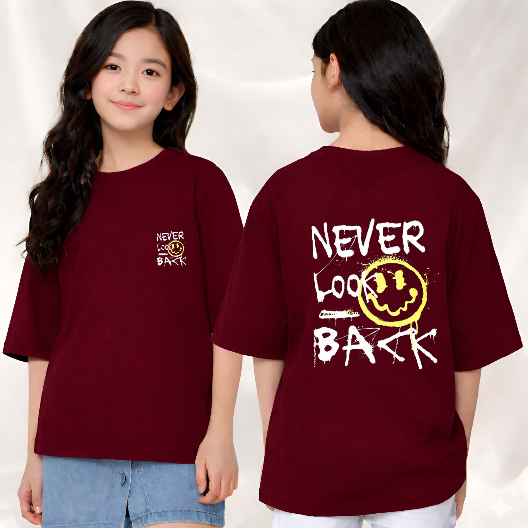 Never  - kids Girls Over sized T shirt